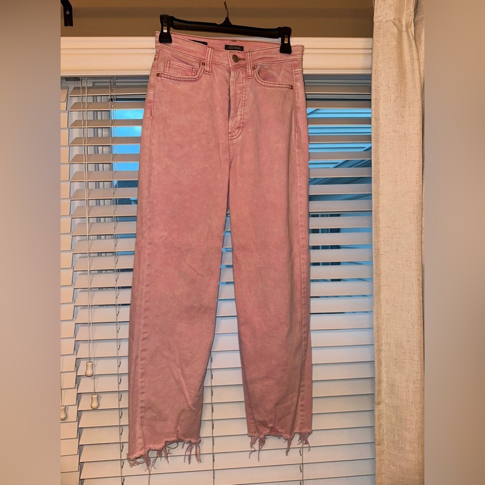 Pink Cropped Straight Leg Jeans